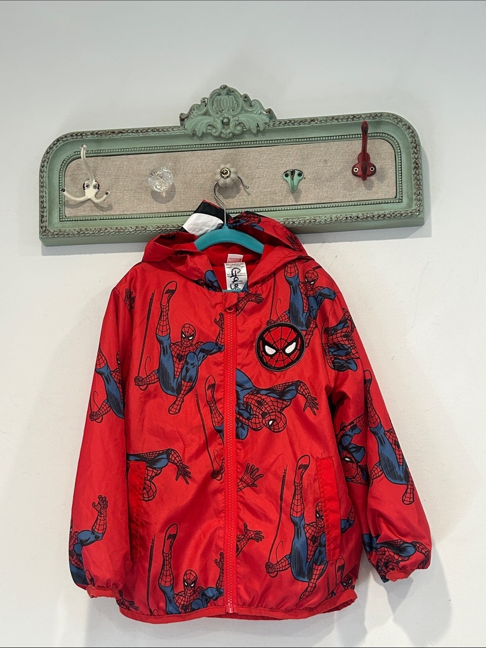 Marvel x Spider-Man graphic hooded windbreaker jacket boy’s 7 kids red blue